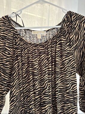 Michael Kors Zebra-Print Scoop Neck Blouse - Black & Cream L